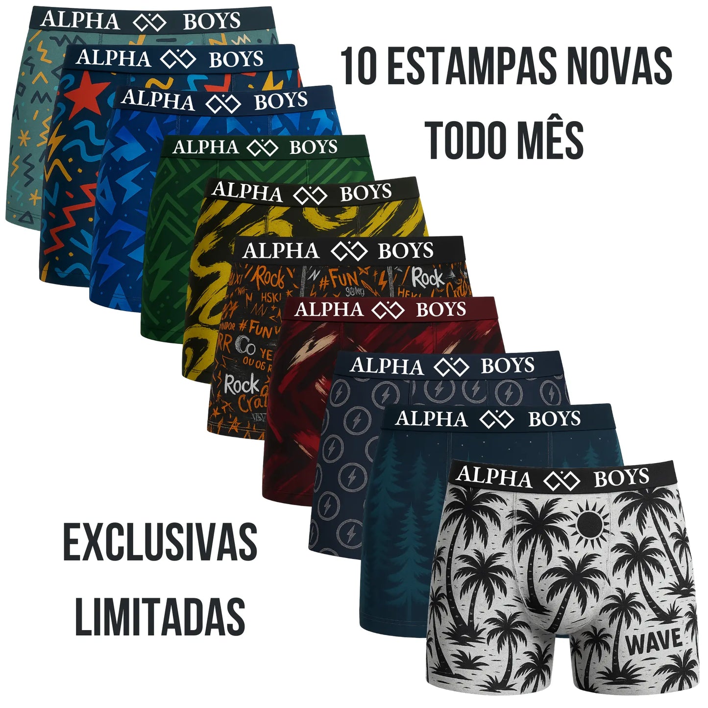 Kit 5 Cuecas Boxer Masculinas Estampadas – Alpha Boys | Conforto e Performance