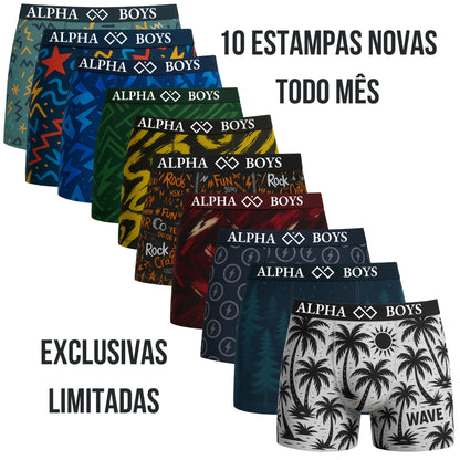 Kit 5 Cuecas Boxer Masculinas Estampadas – Alpha Boys | Conforto e Performance