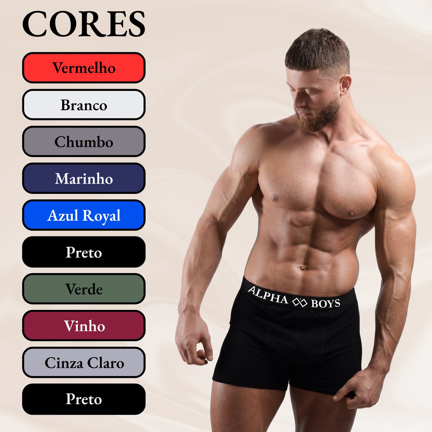 Kit 10 Cuecas Boxer Masculinas Lisas – Alpha Boys | Conforto e Performance